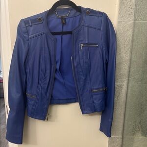 White House Black Market Blue Leather Jacket